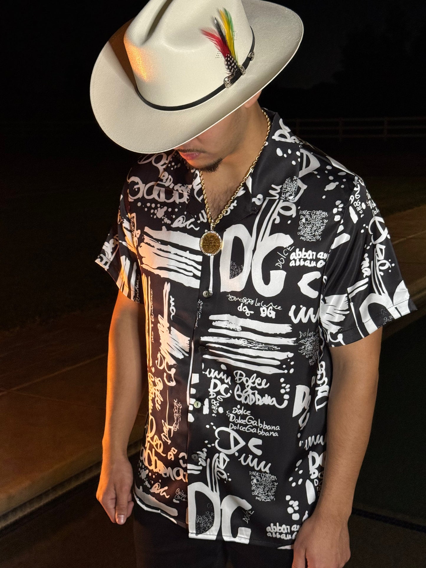 Hot silver printed short sleeve shirt