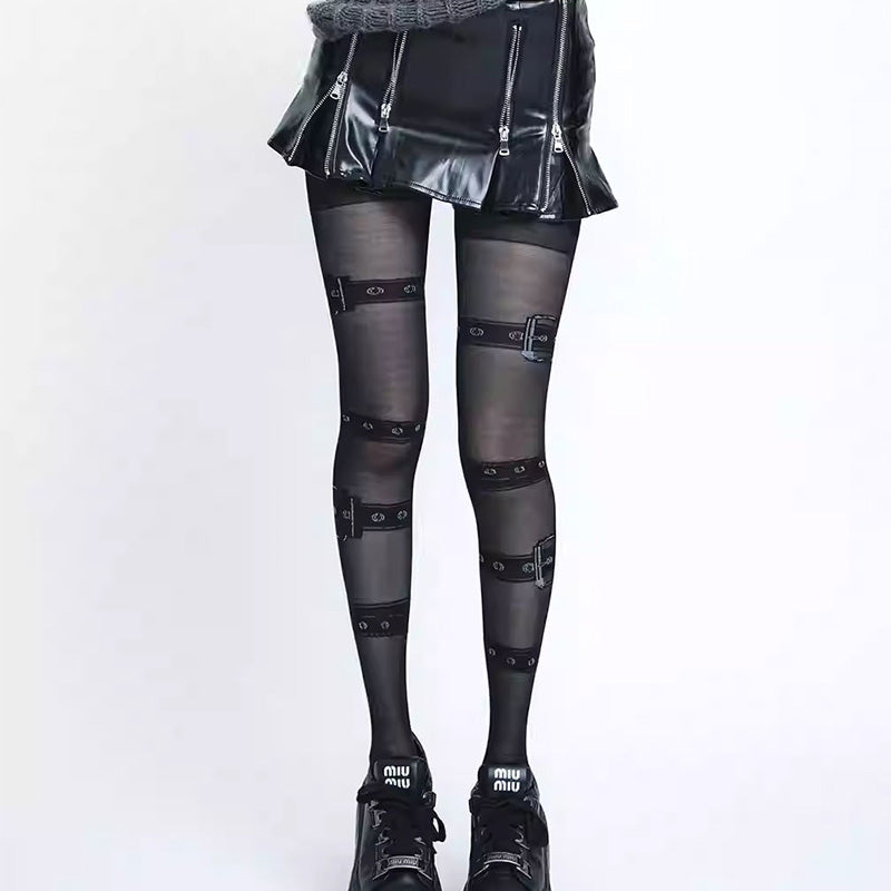 Y2K Punk Strap Pantyhose