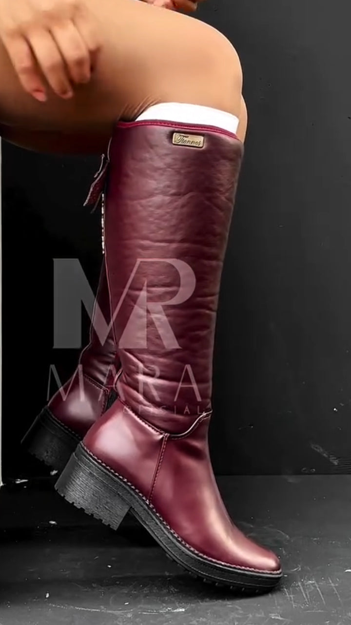 Double patch leather zipper boots