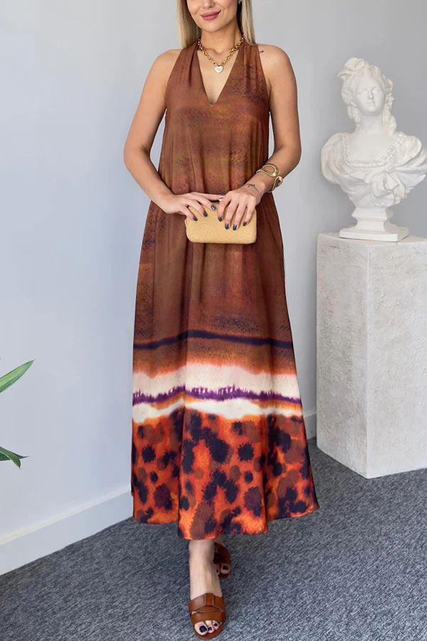 Desert Rose Unique Print A-line Loose Maxi Dress