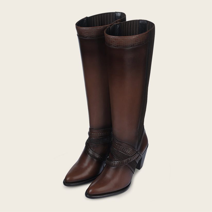 GENUINE BOVINE LEATHER Tall honey brown boot