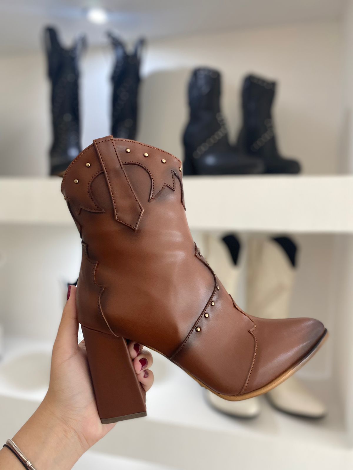 Studded chunky heel cowboy boots