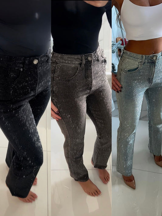 Diamond covered straight-leg jeans