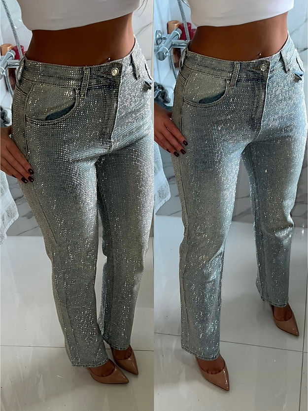 Diamond covered straight-leg jeans