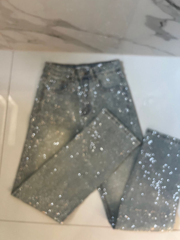 Diamond covered straight-leg jeans