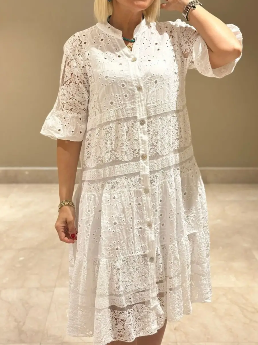Lace-up Button Loose Dress