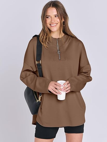 Womens Oversized Hoodie Quarter Zip Sweatshirts