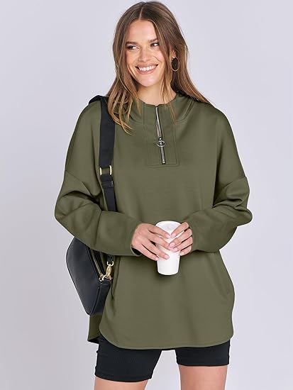 Womens Oversized Hoodie Quarter Zip Sweatshirts