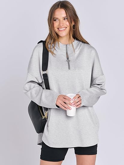 Womens Oversized Hoodie Quarter Zip Sweatshirts