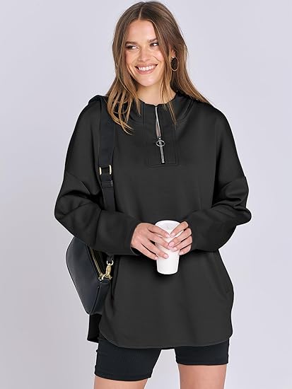 Womens Oversized Hoodie Quarter Zip Sweatshirts