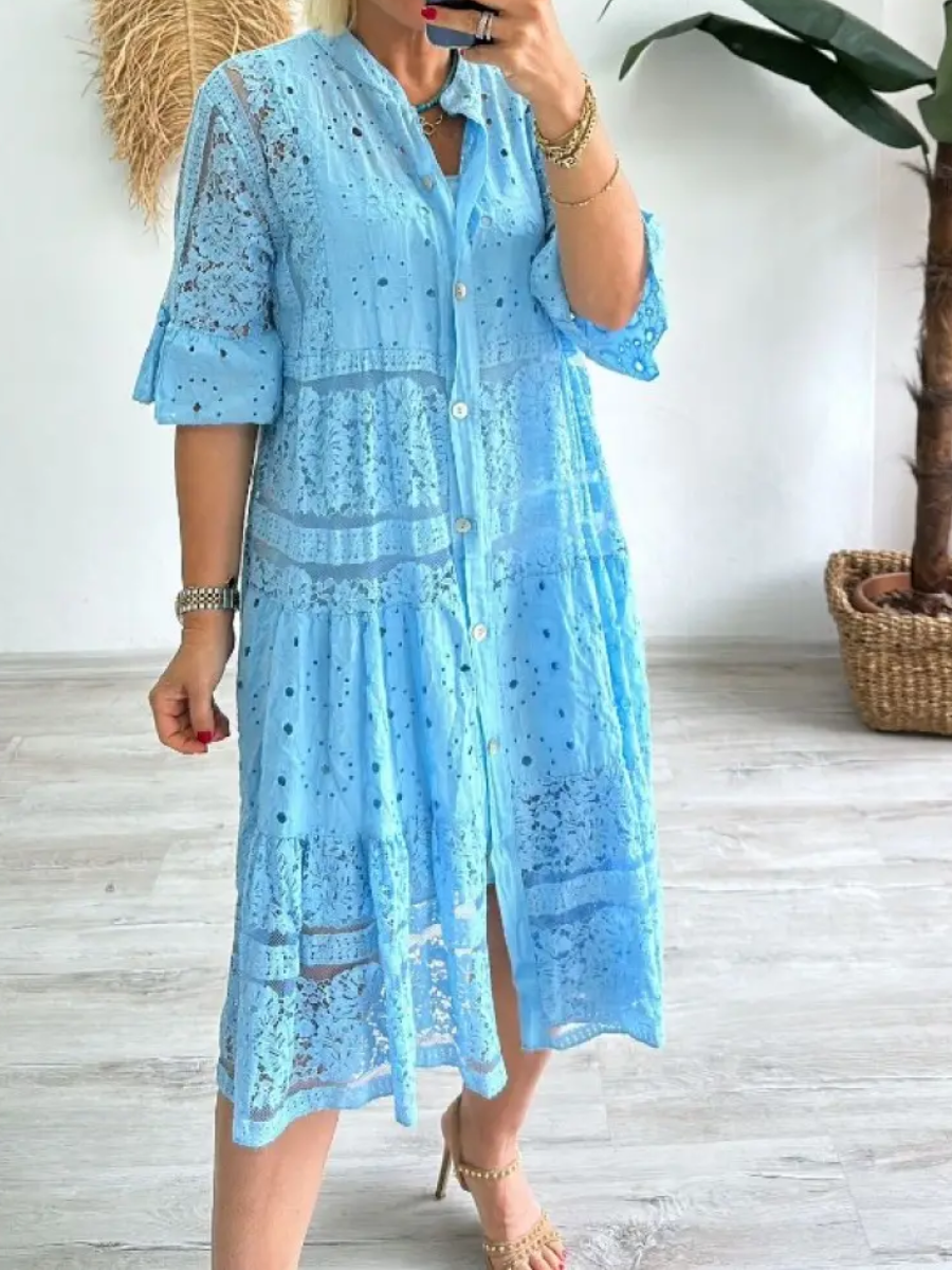 Lace-up Button Loose Dress