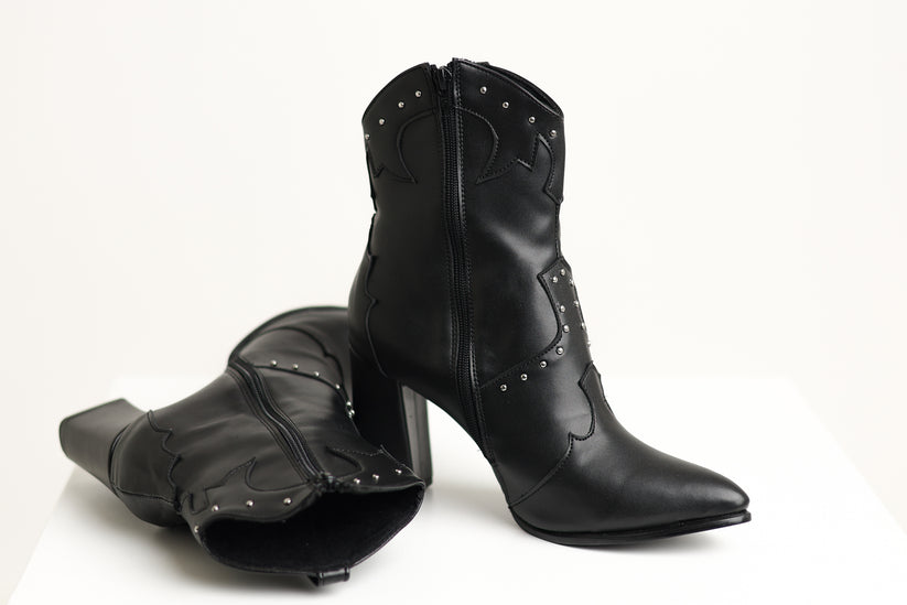 Studded chunky heel cowboy boots