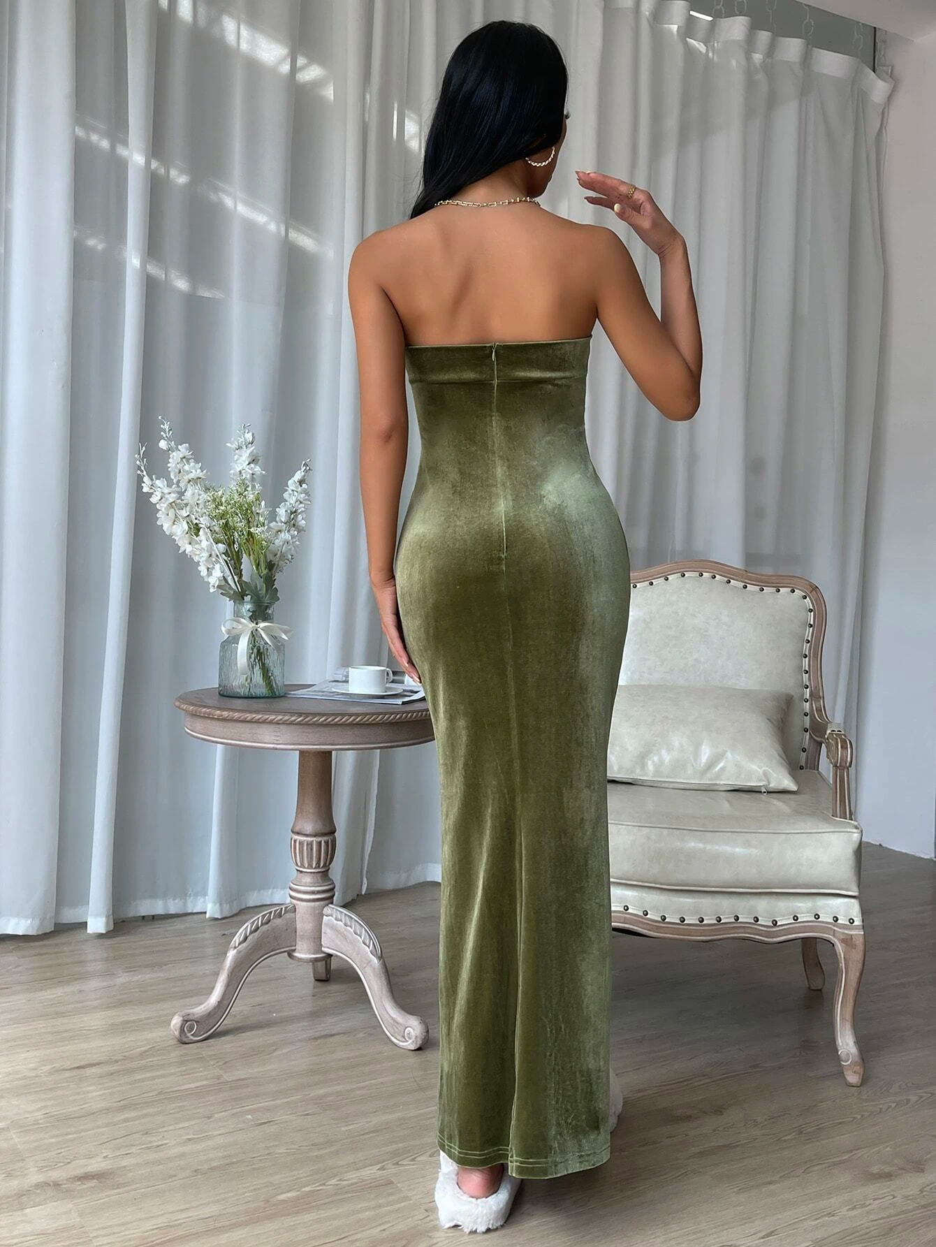 Mermaid Hem Velvet Tube Dress