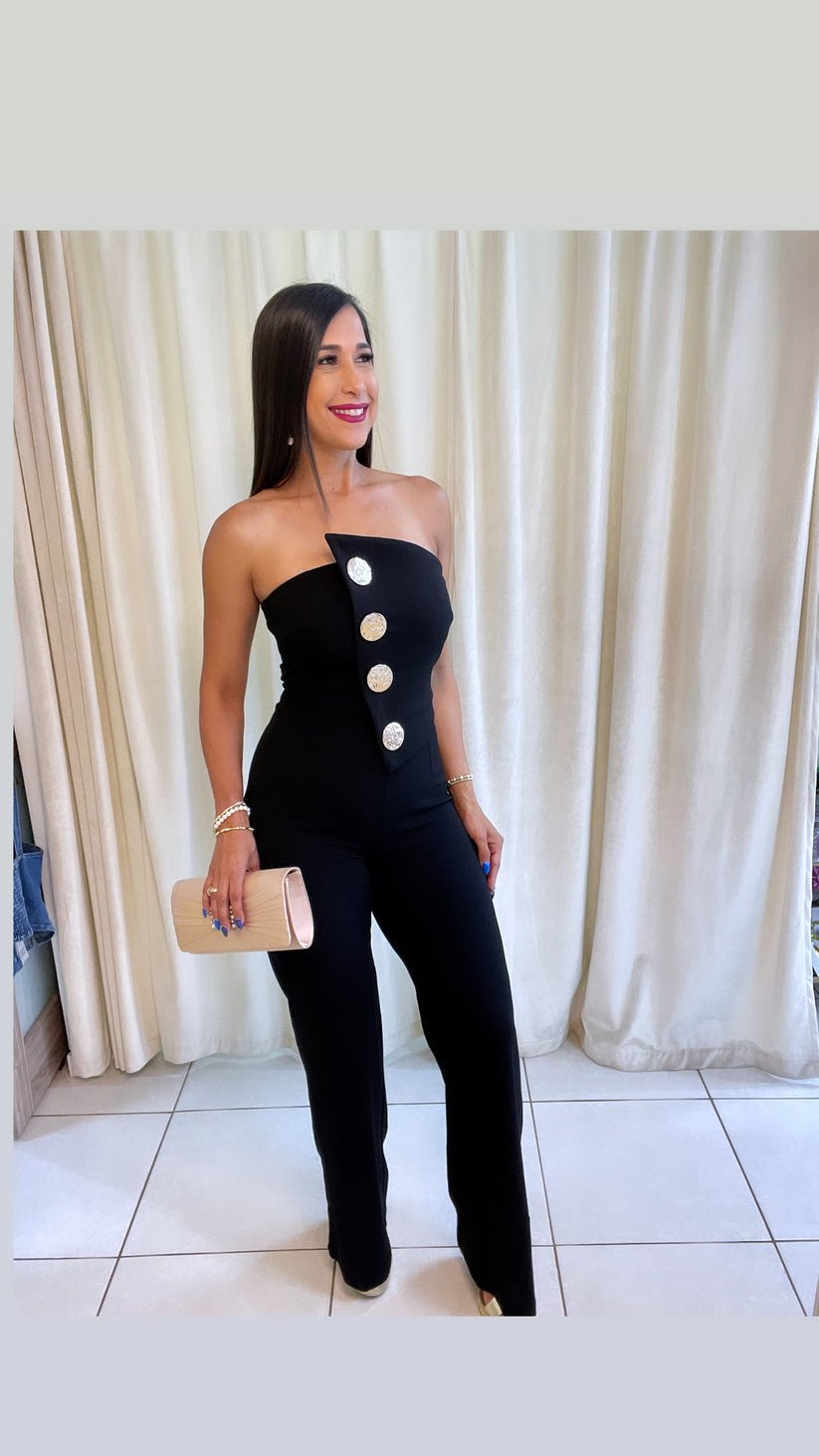 Dominique” Gold Embellished Jumpsuit