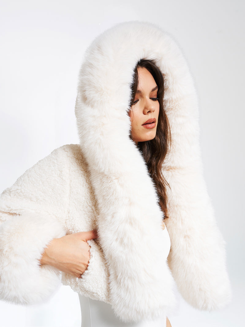 Cropped Faux Fur Jacket With Hood