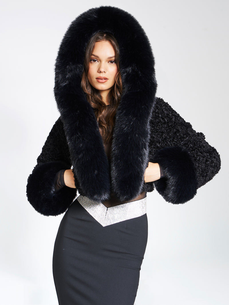 Cropped Faux Fur Jacket With Hood