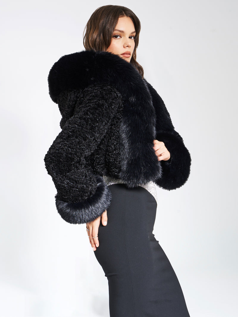 Cropped Faux Fur Jacket With Hood