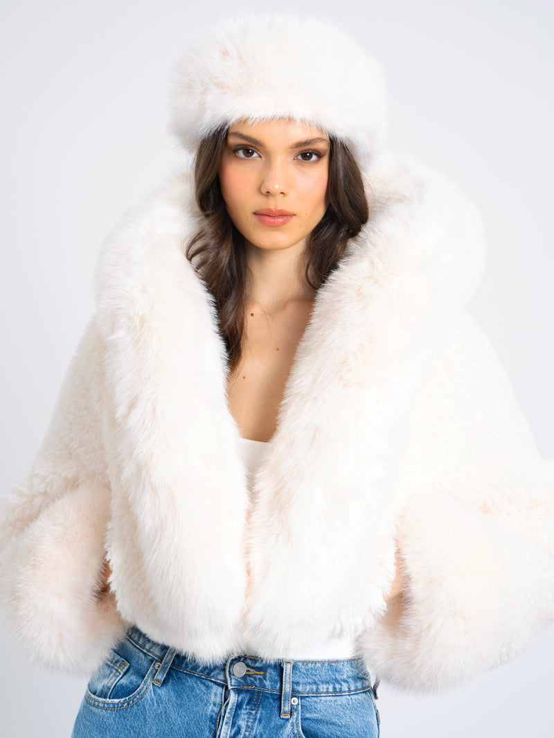 Cropped Faux Fur Jacket With Hood