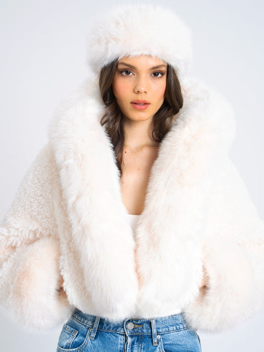 Cropped Faux Fur Jacket With Hood