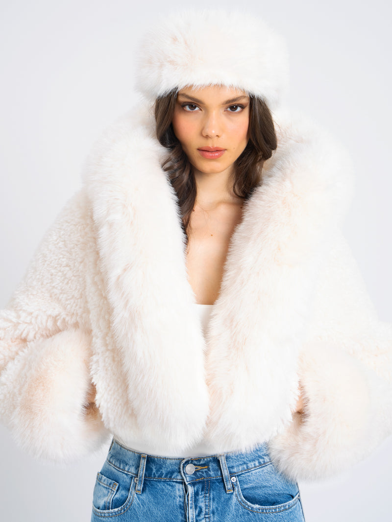 Cropped Faux Fur Jacket With Hood