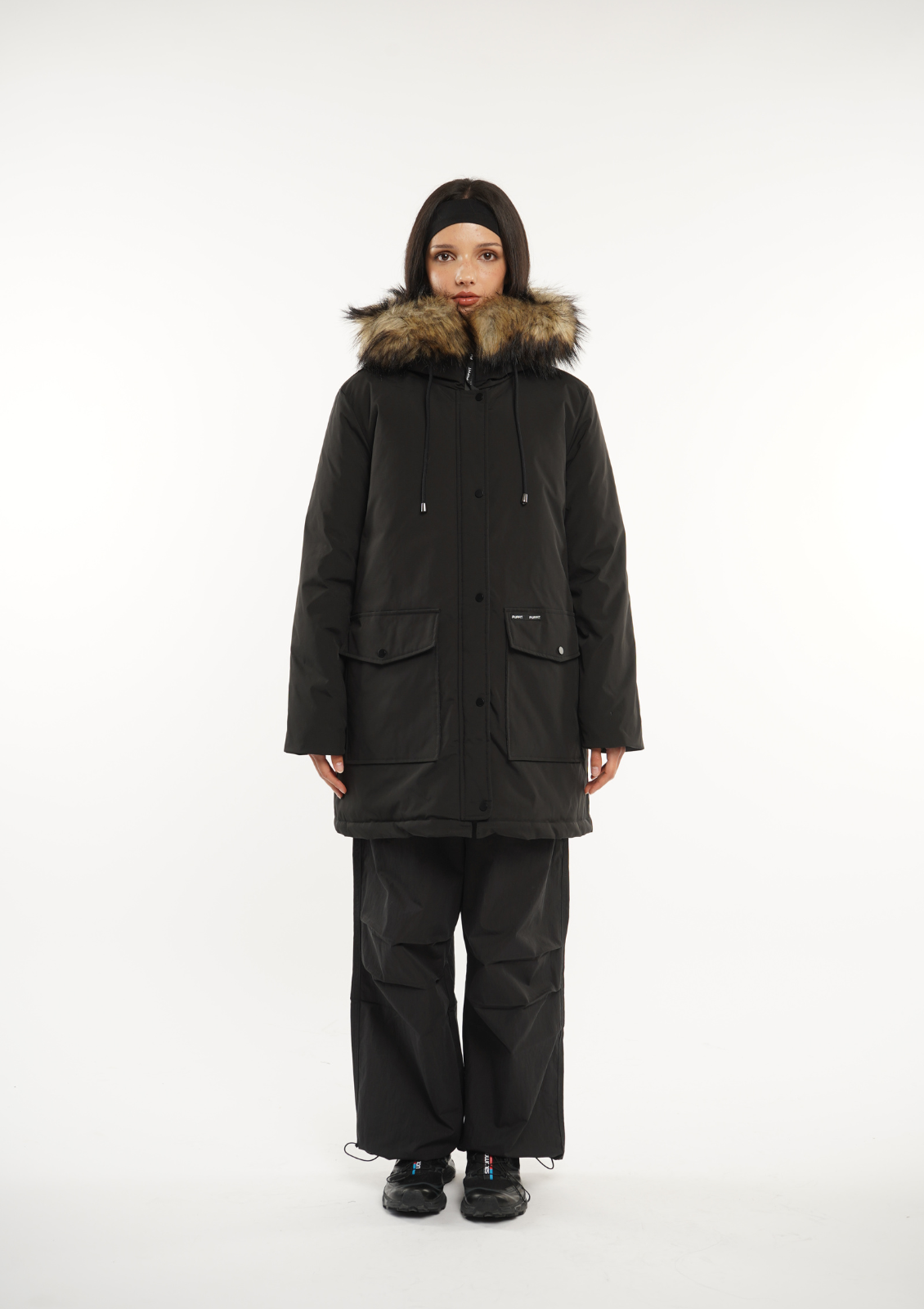 Fur Mid-Length Hooded Parka With Large Pockets Splashproof