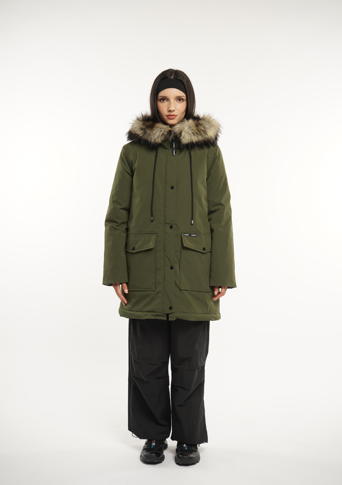 Fur Mid-Length Hooded Parka With Large Pockets Splashproof