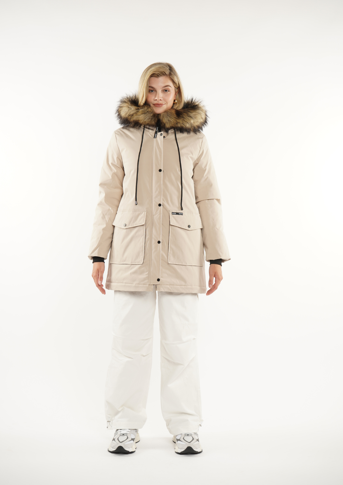 Fur Mid-Length Hooded Parka With Large Pockets Splashproof