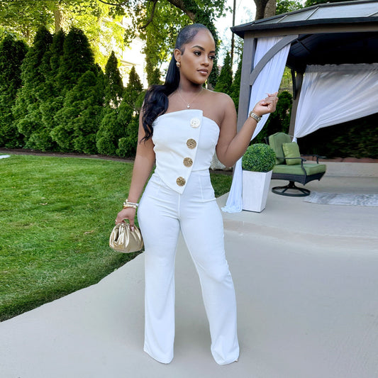 Dominique” Gold Embellished Jumpsuit