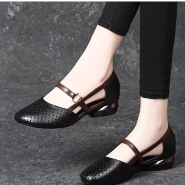 Baotou genuine leather hollow flat shoes for women