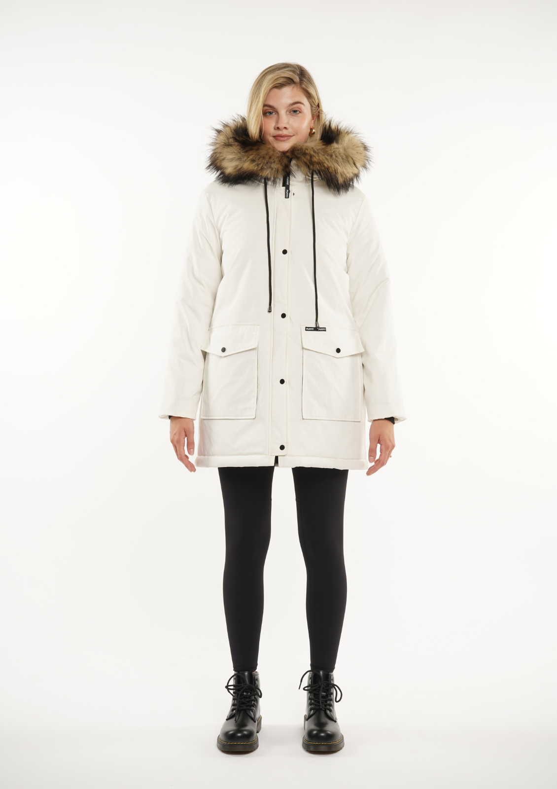 Fur Mid-Length Hooded Parka With Large Pockets Splashproof