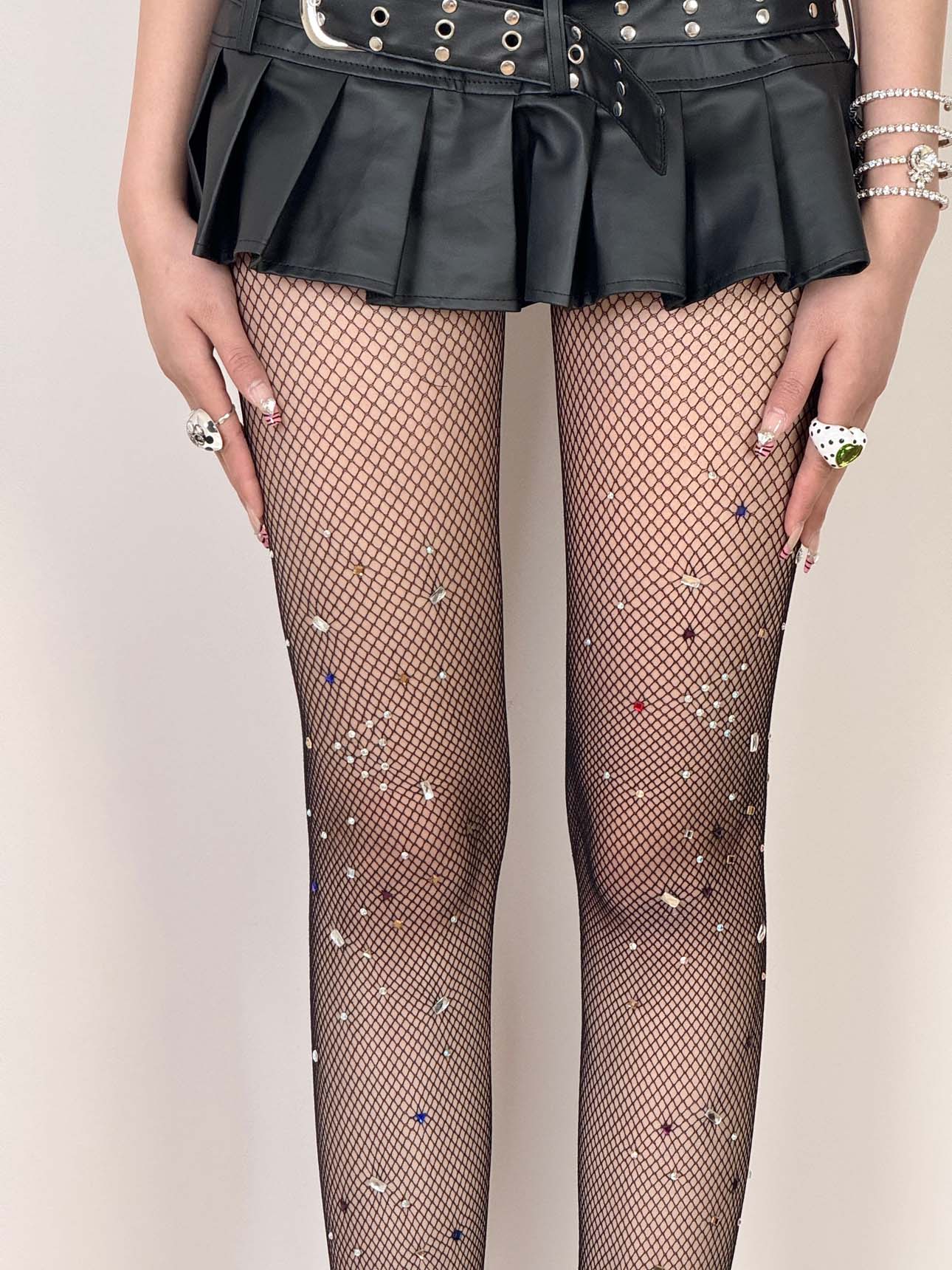 Y2K Shiny Irregular Diamonds Fishnet Pantyhose