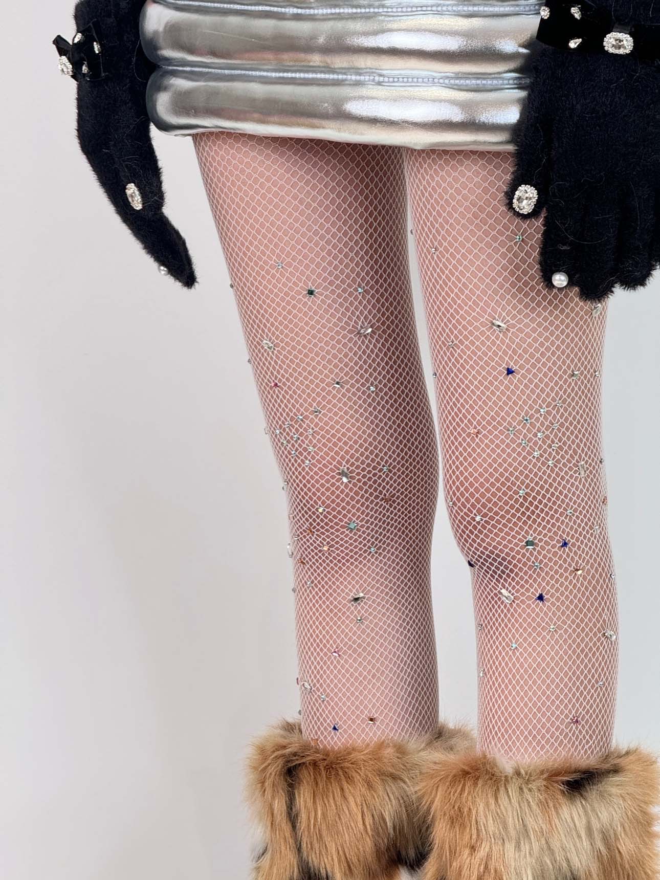 Y2K Shiny Irregular Diamonds Fishnet Pantyhose