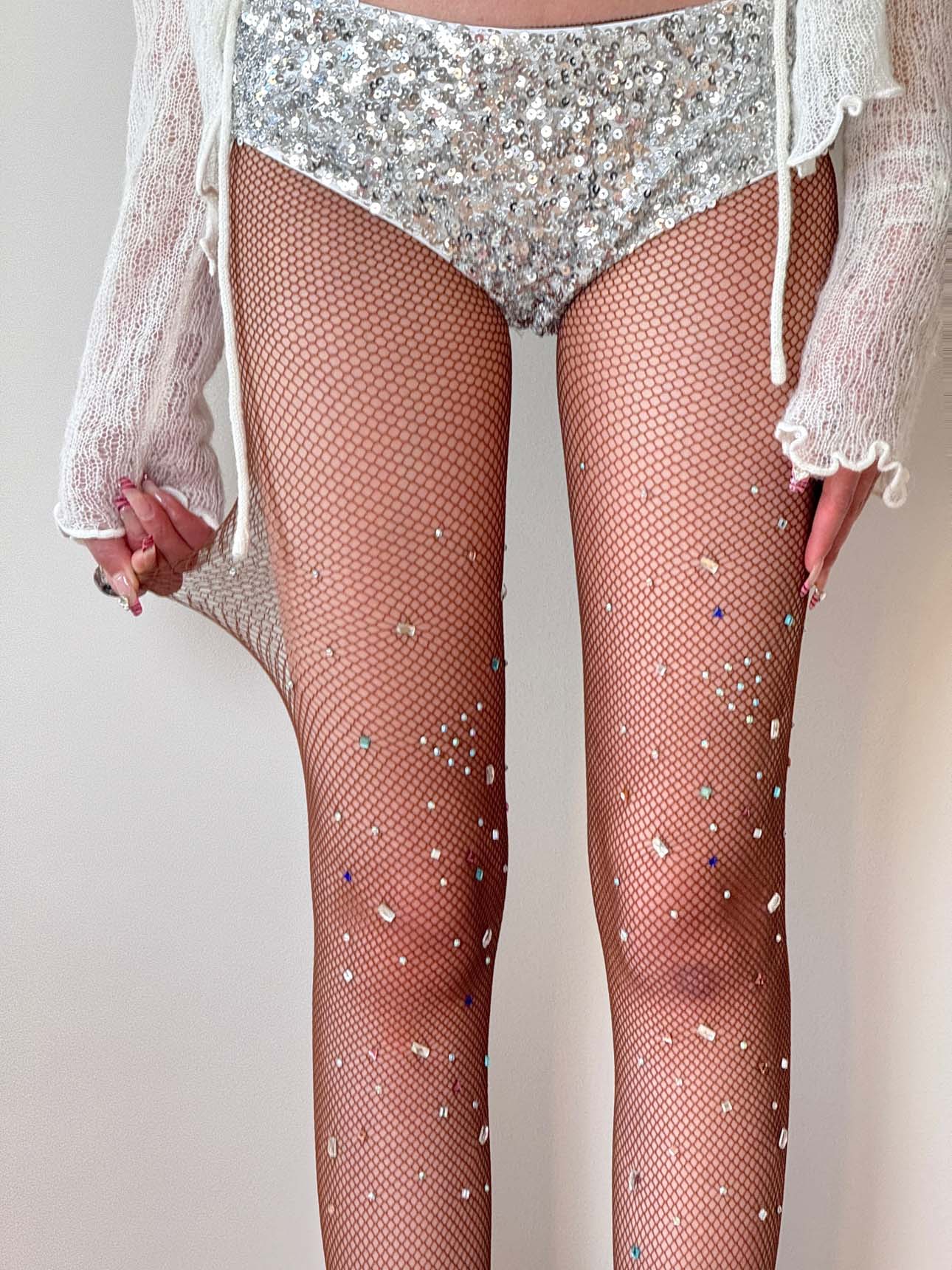 Y2K Shiny Irregular Diamonds Fishnet Pantyhose