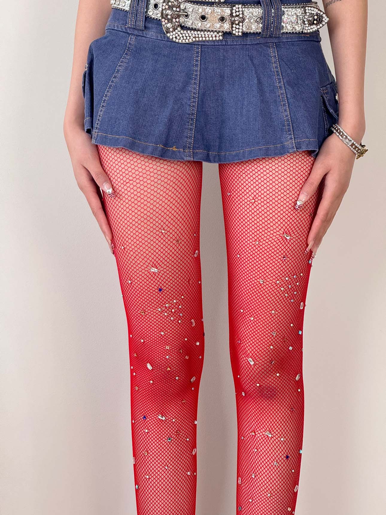 Y2K Shiny Irregular Diamonds Fishnet Pantyhose