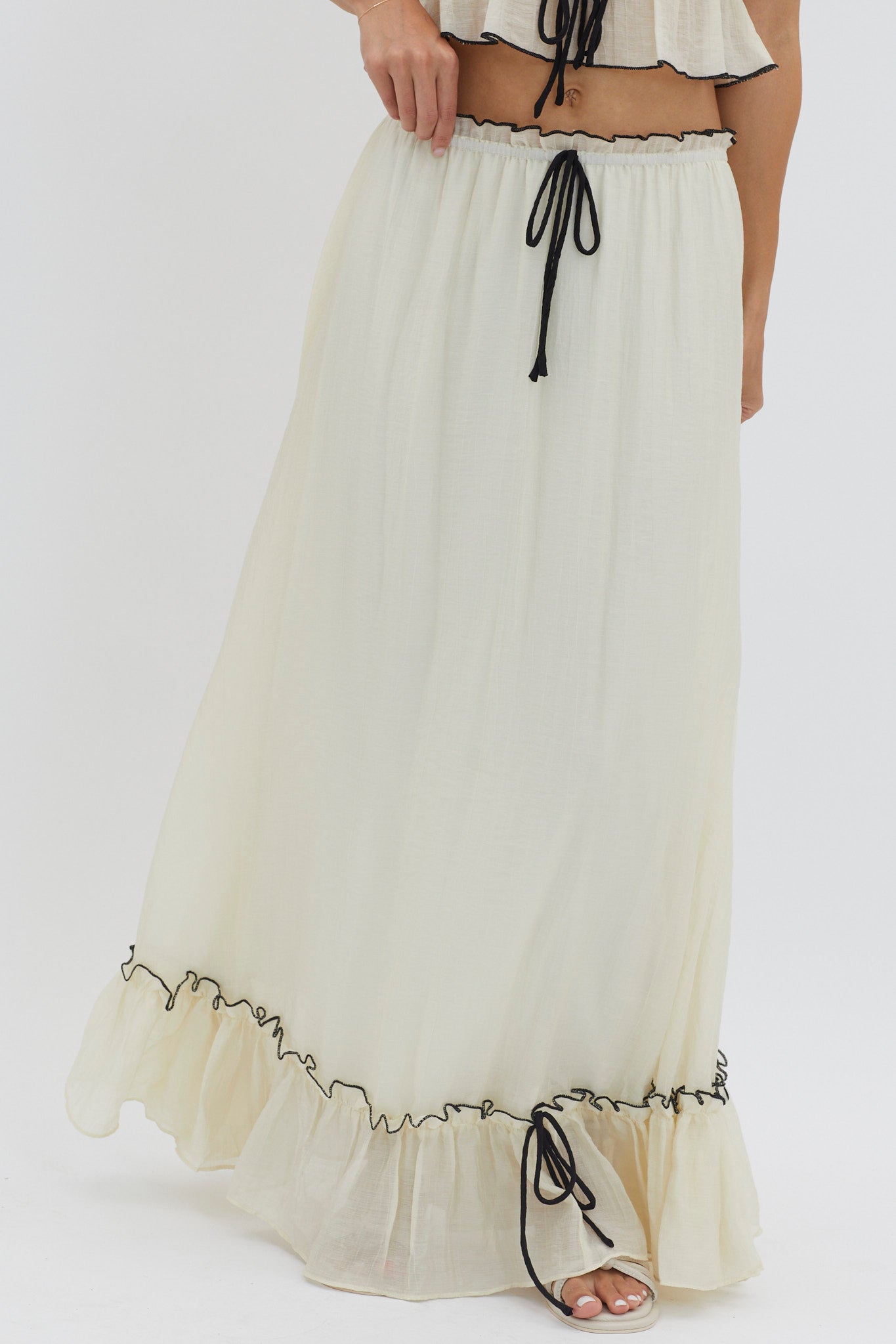 Maidens Tie Detail Overlock Maxi Skirt Cream