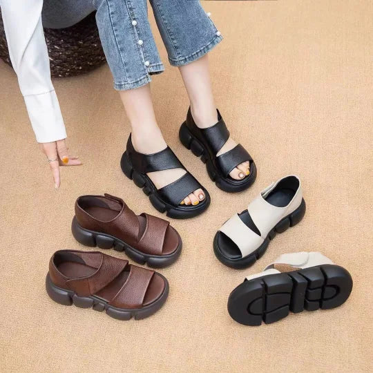 Comfort Retro Style Thick Sole Cow Leather Sandals