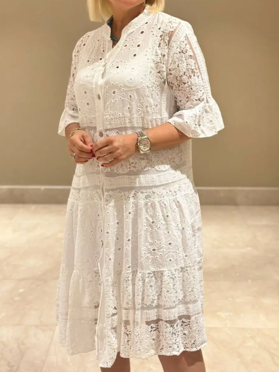 Lace-up Button Loose Dress