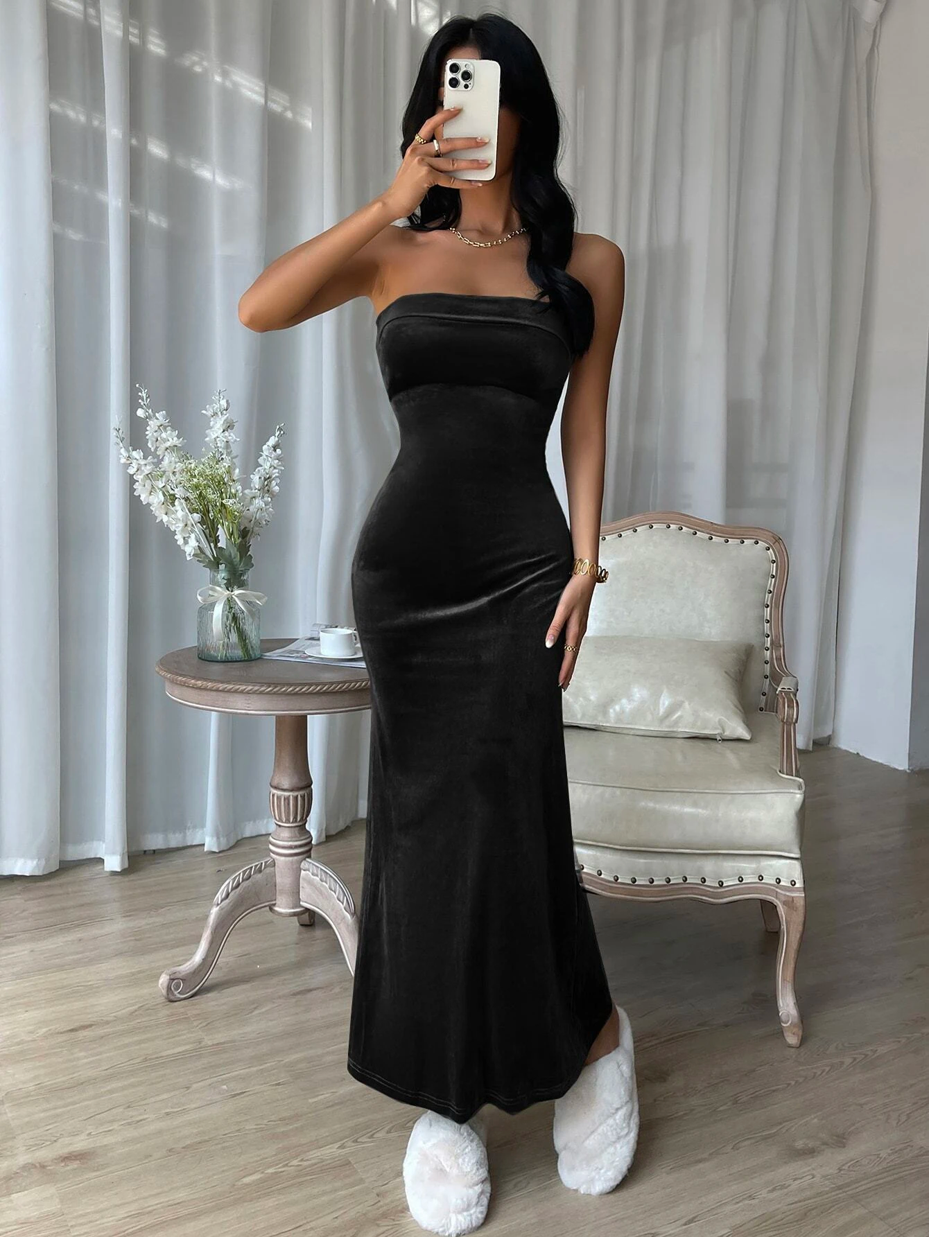 Mermaid Hem Velvet Tube Dress