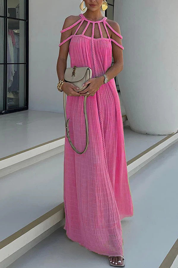 Sophisticated Linen Blend Draped Braids Cover Up Maxi Dress