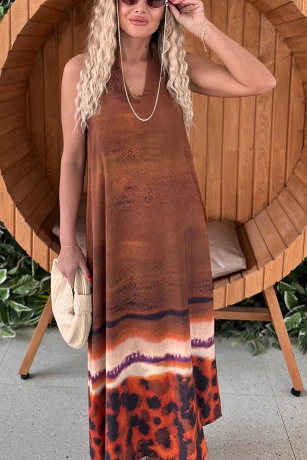 Desert Rose Unique Print A-line Loose Maxi Dress