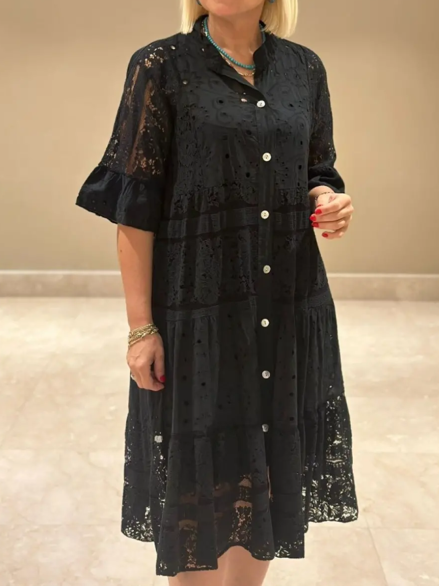 Lace-up Button Loose Dress