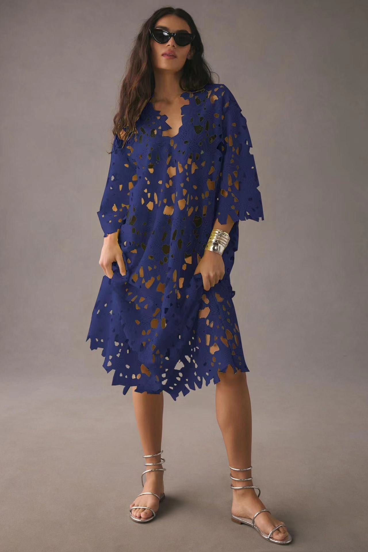 I Belong Here Floral Eyelet Lace Cover Up Beach Midi Dress