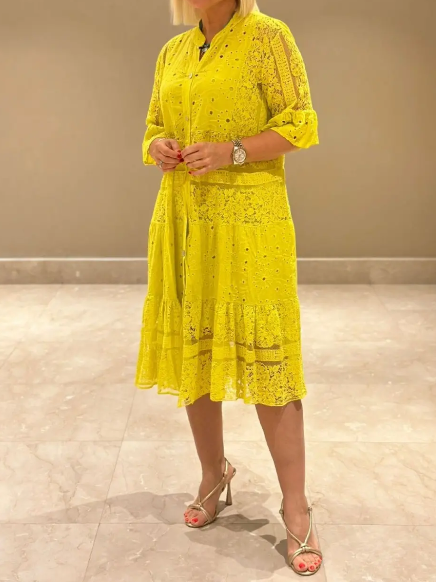 Lace-up Button Loose Dress