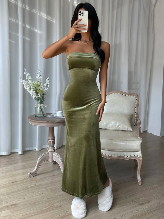 Mermaid Hem Velvet Tube Dress