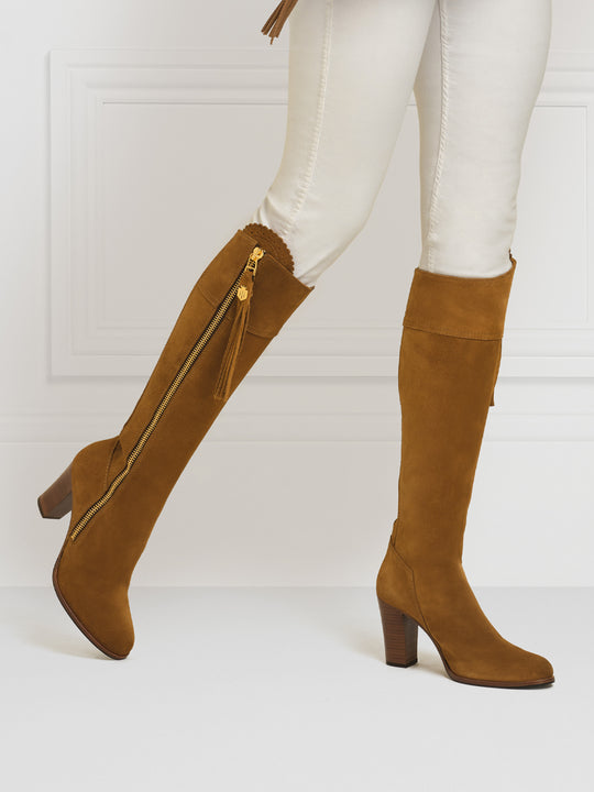 Tan High Heeled Knee-High Boots