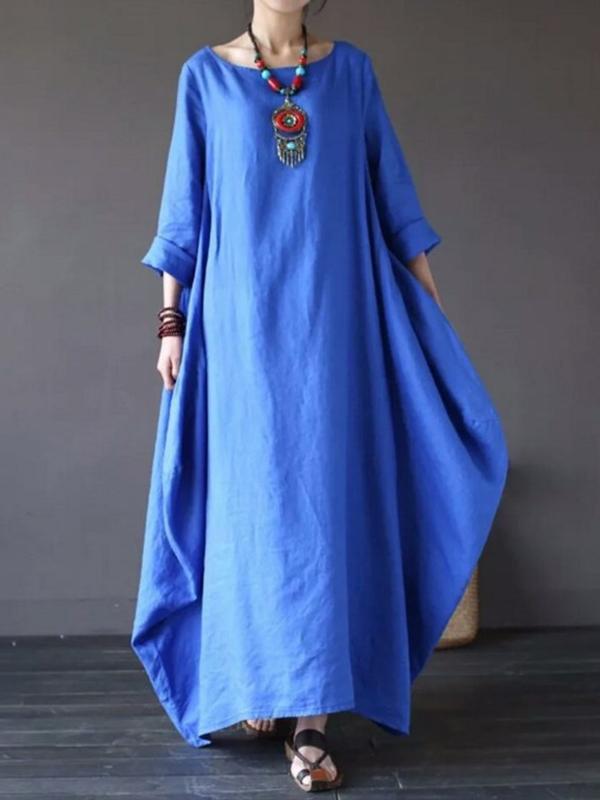 Loose Large Size Cotton and Linen Long Skirt Dress