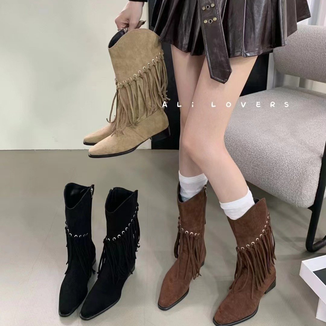 Suede tassel women's casual boots