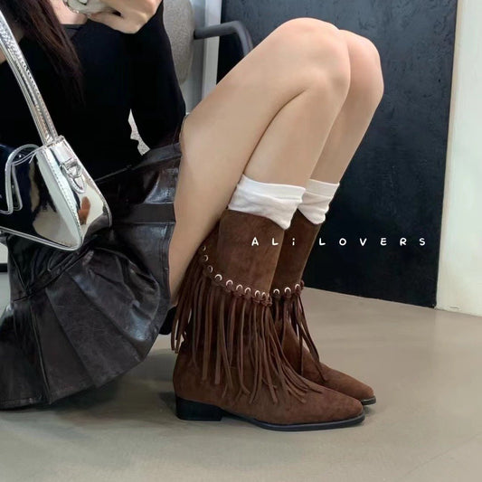 Suede tassel women's casual boots