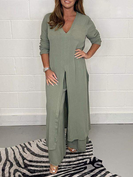 Women's split long top and pants suit