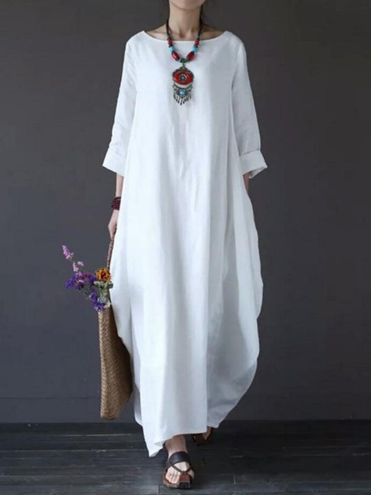 Loose Large Size Cotton and Linen Long Skirt Dress